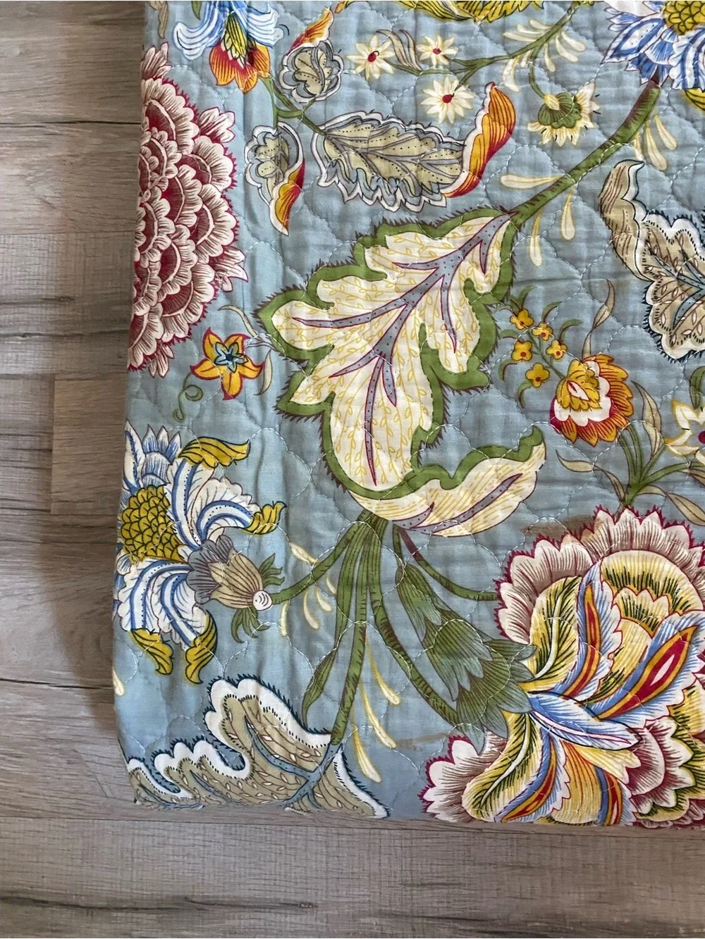 Levtex Floral Reversible King Quilt - Blue, Cream,  Green